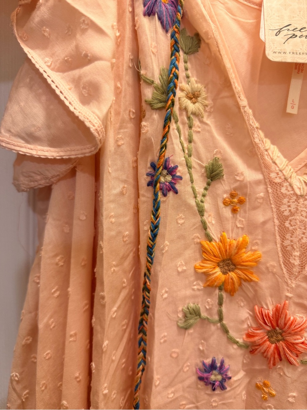 Free People Peach Maxi Dress with Floral Embroidery - Picture 3 of 9